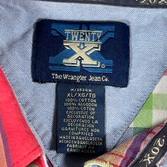Vintage Wrangler 20X Shirt Adult EXTRA LARGE Red Plaid Chambray Cowboy Y2K - Picture 6 of 9
